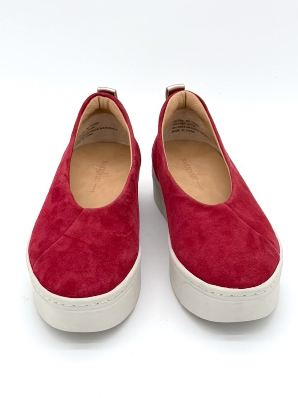Naked Feet Regime Womens Sz 7M Red Suede Chunky Platform Slip On Shoes Sneakers